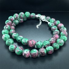 COLLIER 925/- SILBER RHODINIERT MIT ZOISIT/RUBIN SCHMUCKJAGD