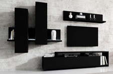 Wohnwand Anbauwand Schrankwand Modern 3-teilig Grifflos Schwarz Matt 73548459