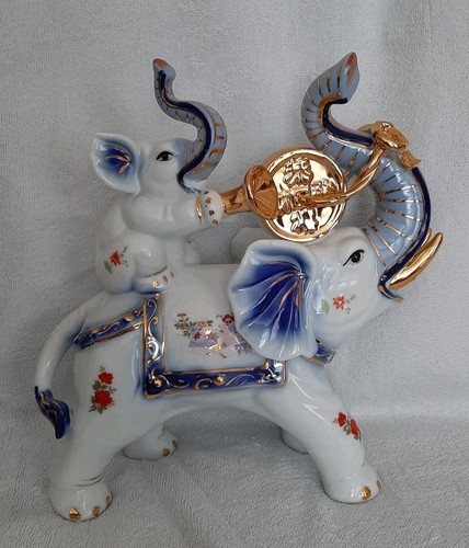 Porzellan elefant weiß blau - elefant,, weiß/blau