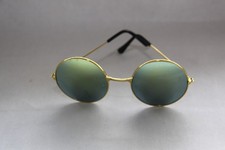 SONNENBRILLE RUND GLÄSER GRÜN VERSPIEGELT 5 CM, RAHMEN GOLDFARBEN AUS METALL