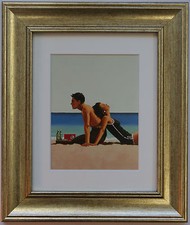 Strandliebhaber von Jack Vettriano gerahmter & montierter Kunstdruck Bild Gold