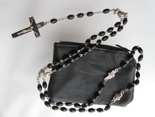 Rosenkranz schwarz Holz u. Täschchen Y-Kreuz Kette langer großer z. Sonderpreis
