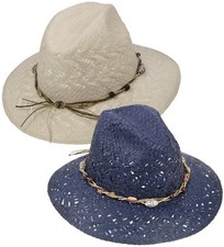 Großer Damenhut in 2 Farben mit Muschel Dekor Hüte Hut Sommerhut Strandhut