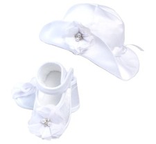 Baby Mädchen  Set Taufmütze und Taufschuhe  Edle Hochzeit Asanti Neu Weiß