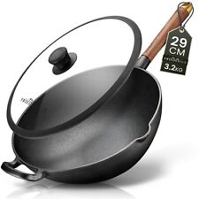Friedewald® Gusseisen Wok mit Deckel- induktionsgeeignet- 29cm- alle Herdarten