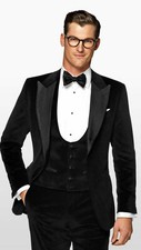Herren Schwarz Samt Anzug Designer Hochzeit Smoking Freizeit (Jacke + Top +