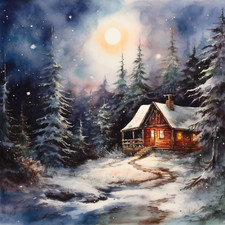 Wandbild Holzhütte Wald