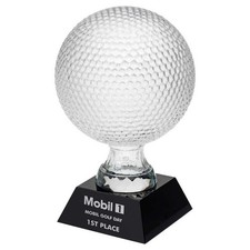Klarglas Golfball auf schwarzem Sockel (5,5 Zoll Durchmesser) 9,25 Zoll: KOSTENLOSE Gravur