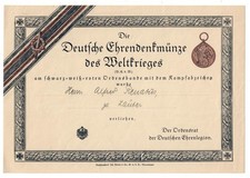 Besitzzeugnis Urkunde Ehrendenkmünze 1.Weltkrieg Ehrenlegion Lausen 1924 orig.