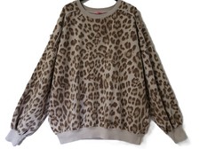 WASABI lässiges Sweat-Shirt Long-Shirt 46-48-50 BW stone washed Leoprint beige