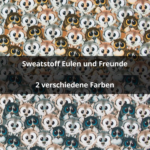 Sweatstoff eulen und freunde - und,