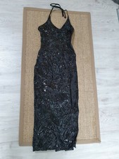  Ledapol Kleid lang Neckholder Lack m. hohem Schlitz schwarz Gr. M figurbetont