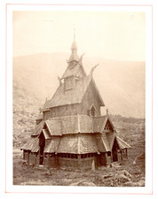 Norwegen, Stabkirche bei Bergen Albenauflage 21x16,5 um 1880  