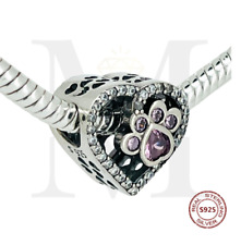 Charms Anhänger Bead Herz 925 Sterling Silber Hundepfote Knochen Zirkon