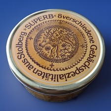 DDR Blechdose Delikat "SUPERB“ 8 verschiedene Gebäckspezialitäten aus Stolberg