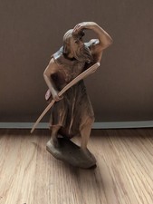 Bildhauermeister Obermarzoner Holzfigur Krippenfigur Hirte schauend m Stock 13cm