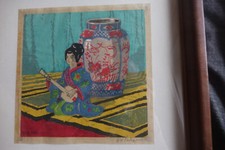 Farbholzschnitt um 1934 Martin Erich Philipp Junge Japanerin im Kimono mit Laute