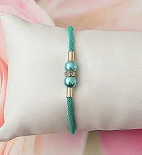 Sylvie's Armband Nylon mit Wechselstab Perlen Strass bis 19cm  Mint /1087