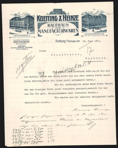 Rechnung freiburg 1911 - freiburg,