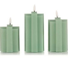 ELAMBIA 3 LED-Kerzen Säulen-Design Flamme Luma, Timer H. 10, 12,5 & 15cm  Salbei