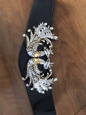 Gürtel Lackleder schwarz mit Messingschnalle u. Strass, w. NEU