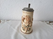 Antiker deutscher Bierkrug mit Zinndeckel und Jagd Motiv 500ml