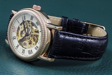 POLLUX Handaufzugsuhr CAVADINI skelettiert Glasboden Edelstahl roségold Unisex