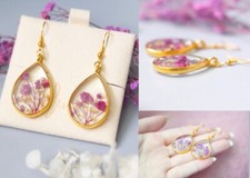 Bezaubernde Ohrringe aus echten Blumen handgefertigt, für Allergiker, rostfrei