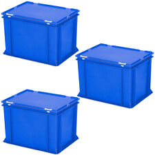 3 Eurobehälter mit Deckel, LxBxH 400x300x330 mm, 31 Liter, blau, PE-HD