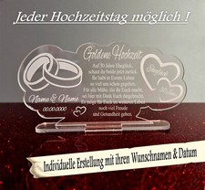 Aufsteller Hochzeitstag mit Gravur Geschenk  Auswahl Paar Liebe Ringe Gedicht