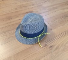 KIKI&KOKO Kinder-Hut Sommerhut Strohhut Gr.54 blau/hell meliert Band gelb NEU!!!