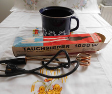 DDR Tauchsieder, 1000 W, Marke Weltor, Kaufbeleg von 1981, gebraucht, mit Topf