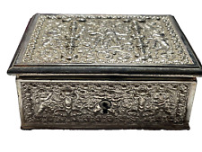 Kleine alte Erhard & Söhne Schatulle Silber farb. Putten Engel Dekor rar Metall