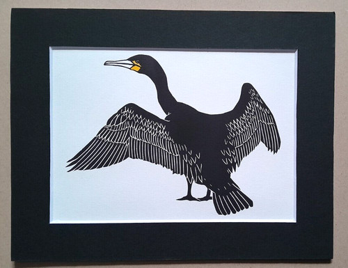 Kormoran linolschnitt druck - linolschnitt,