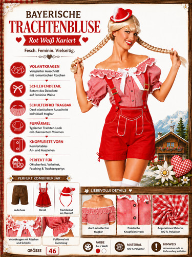 Trachtenbluse damen rot - damen, weiß