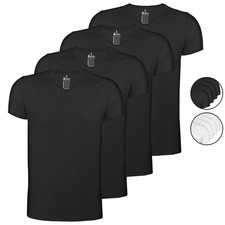 Herren T-Shirts 4er Set Unterhemd Kurzarm Stretch V-Ausschnitt Basic 