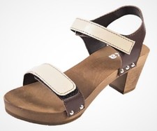 Elegante Schweden HOLZ CLOGS - Gr.36 *BRAUN-Beige* Echt LEDER  