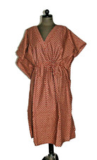 Kaftan Kimono Braun-Rot-gepunktet Baumwolle Gr. S 104 cm Handgefertigt Knielang