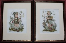 2 hübsche Hummel-Stickbilder Handarbeit, Kreuzstich "Bauer+Bäuerin"Bild gestickt