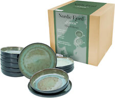 Nordic Fjord 12tlg Green Geschirr Teller Set Steinzeug Reaktivglasur CreaTable