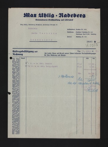 Radeberg rechnung 1939 max - radeberg,,