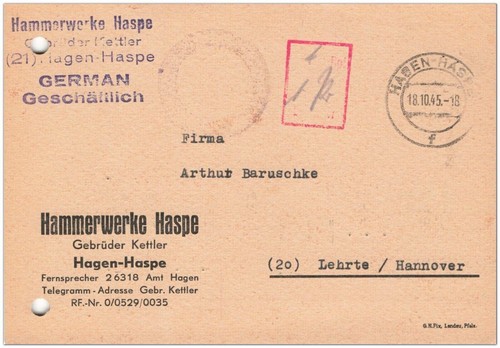 Firmen postkarte 1945 gebühr - firmen-postkarte,