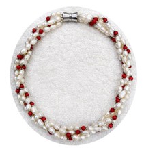 Mehr reihige Kette aus echten Süßwasserperlen, Bambuskoralle