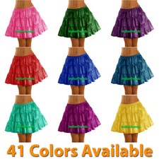 Damen Mädchen Satin Kurz Minikleid Abgestuft Rock Plissee Retro Elastisch Rüsche