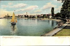 Ak Langenargen am Bodensee,  Segelboot, ruhiges Wasser, Uferpromenade - 4886326