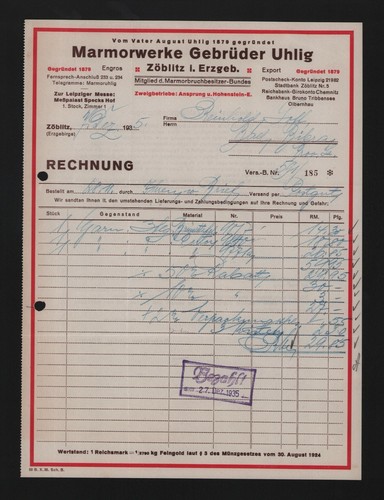 Zöblitz rechnung 1935 - zÖblitz,,
