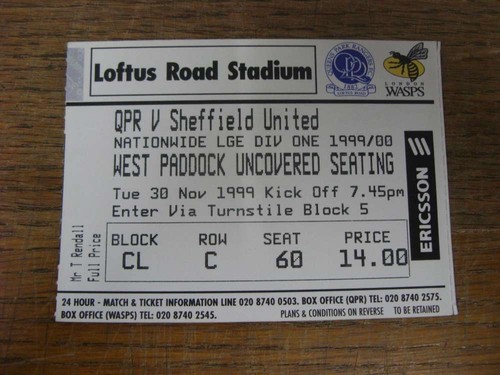 1999 ticket queens park - 30.11.1999,