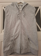 Hellgraue ärmellose Sweat-Weste Damen Gr. L, mit Kapuze und Reißverschluß