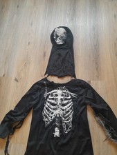 Kinder Halloween Kostüm Skelett Gr 140 Karneval Party 2 Teilig Sensemann