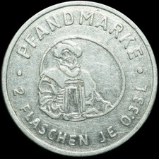 BIERMARKE: "PFANDMARKE" - "2 FLASCHEN JE 0,33 L". BRAUEREI SCHULTHEISS BERLIN.